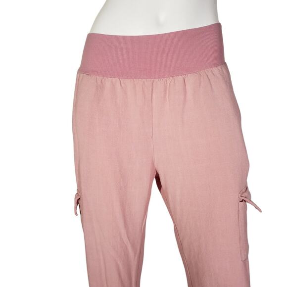Fate Womens Cargo Joggers Pink Linen Blend Elastic Waist Cuffs Size M - Picture 3 of 7